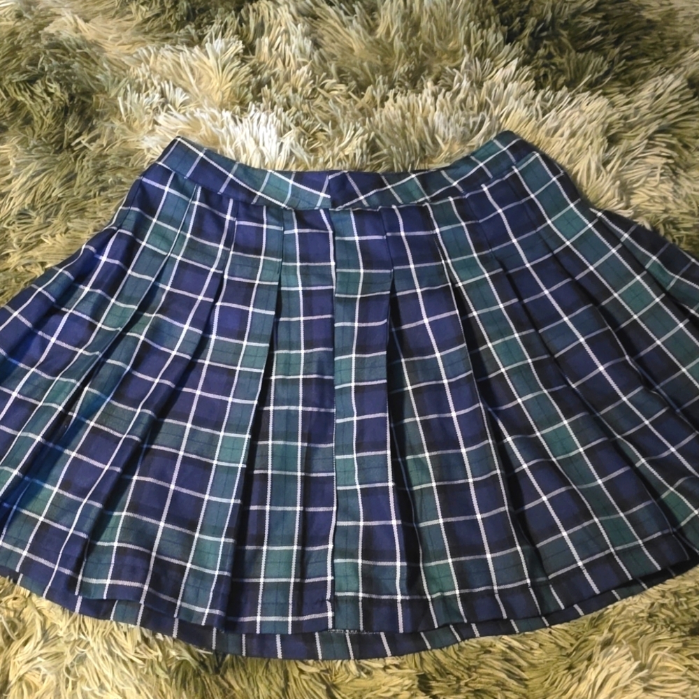 Faded Rose Blue & Green Mini Pleated Skirt